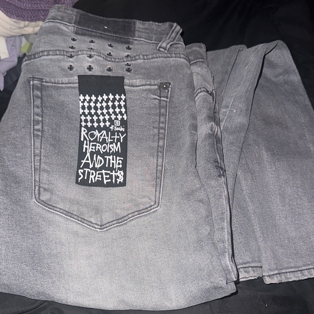 Gray Distressee Denim Ksubi Jeans with Graphic Patch